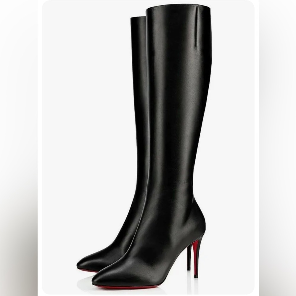 NWOB Christian Louboutin Eloise Botta Black Calf Leather Heel Knee High Boot 37